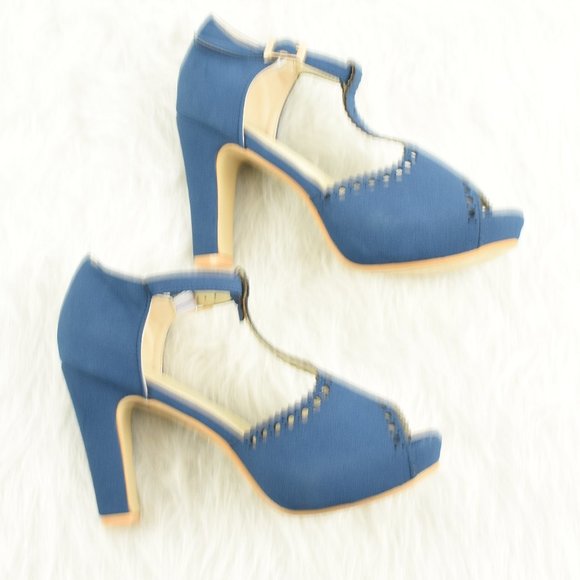 Get More Beauty Blue Open Toe Heels Size 38 - Picture 5 of 9